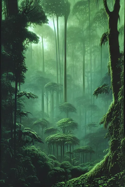 Prompt: emissary green endor jungle ( designated : ix 3 2 4 4 - a ) by arthur haas and bruce pennington and john schoenherr, cinematic matte painting, 8 k, dark color palate