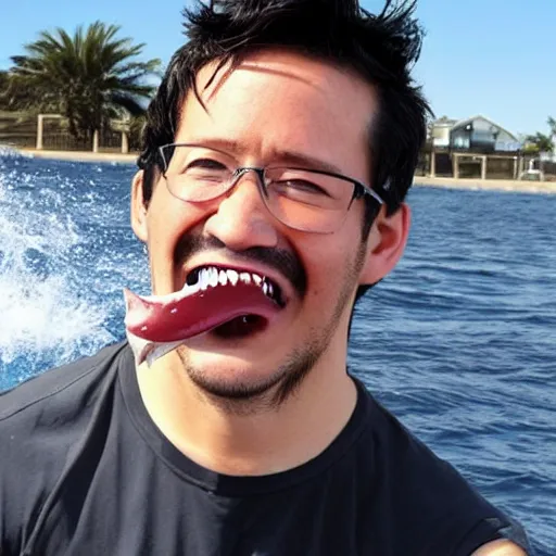 Image similar to a shark with the face of markiplier
