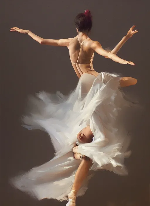 Image similar to oil painting dancer woman with dancer men, herb rose, by greg rutkowski, artstation