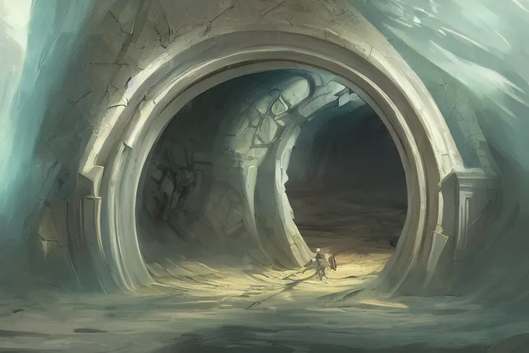 Image similar to concept art, wall with a portal to another world, beautiful, artstation, centered