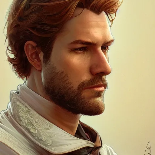 Image similar to symmetry!! a portrait of arthur morgan, intricate, elegant, highly detailed, digital painting, artstation, concept art, smooth, sharp focus, illustration, art by artgerm and greg rutkowski and alphonse mucha, 8 k