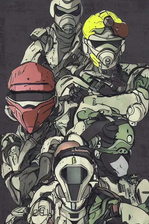 Image similar to ranger power colored mecha ninja mask helmet metal gear solid artic suit swat commando andy warhol style style mullins craig and keane glen and apterus sabbas and guay rebecca and demizu posuka