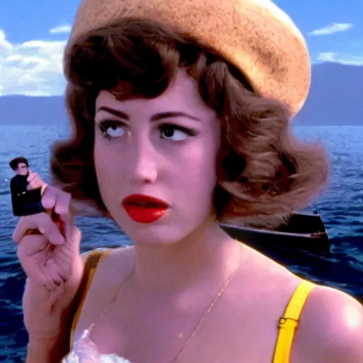 Image similar to highly detailed beautiful Dana Kaminsky on a boat in Super Mario Brothers movie