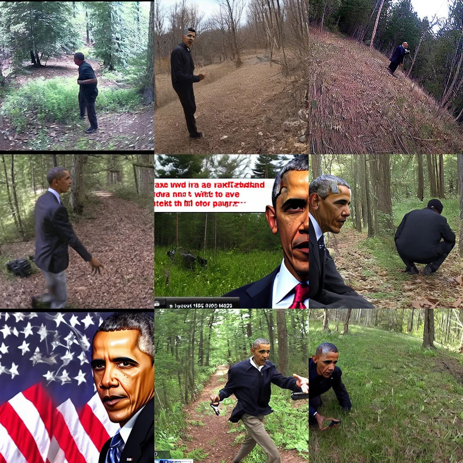 Prompt: Obama caught on trail cam footage