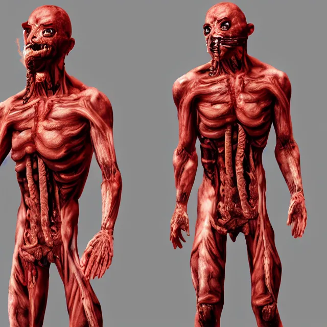 Image similar to skinless meat man in mortal kombat, videogame 3d render, 4k, artstation