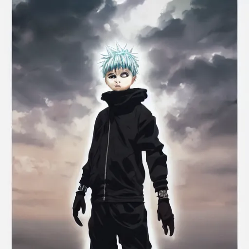 Prompt: very cool killua zoldyck with mask, streetwear, techwear, cyberpunk style outfit, full body, nose piercing, detailed portrait, intricate complexity, by greg rutkowski, artgerm, ross tran, conrad roset, takato yomamoto, ilya kuvshinov. 4 k, beautiful, cinematic dramatic atmosphere