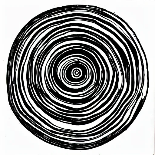 Prompt: a fibonacci spiral in micron black ink, on textured matte paper, studio lighting