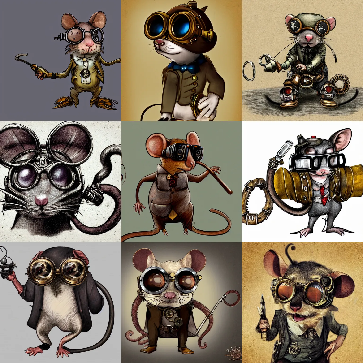 Prompt: a rat wearing steampunk googles, concept art