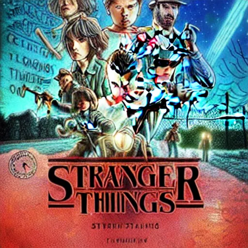 Prompt: tarantino, stranger things cover art, art by stephen bliss