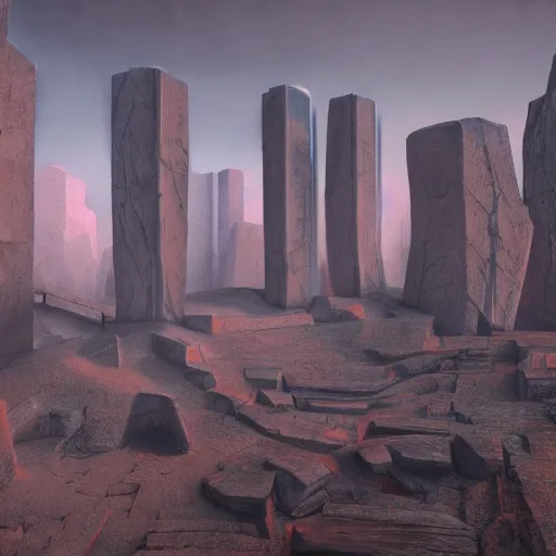 Prompt: a surrealistic oil painting of brutalism rock fractals in style of old soviet town, grimdark, 4k, ultra detail, volumetric lighting, unreal engine, octane render