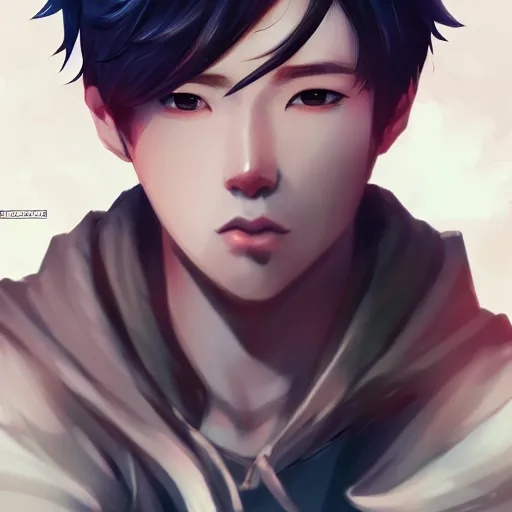 Image similar to detailed beautiful male character art of a protagonist, jimin on amino by sakimichan patreon, wlop, weibo high quality art on artstation