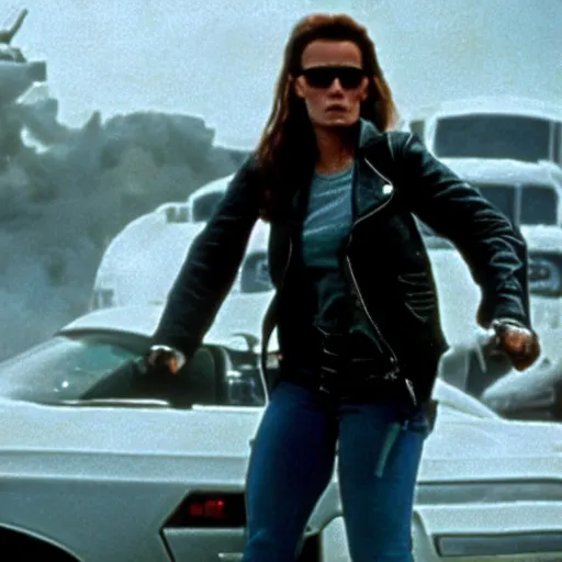 Image similar to the final scene from the terminator 2 movie but replaced with female terminators.