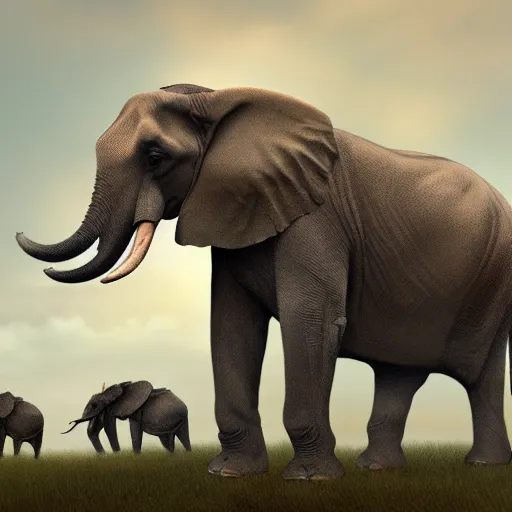 Image similar to the duke of elephants leading his herd, digital illustration, intricate