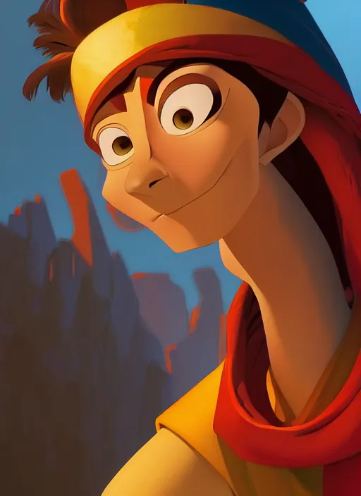 Image similar to skinny young tom holland as kuzco from the emperor's new groove, dynamic lighting, path traced, atmospheric, highly detailed, high quality, beautiful painting, octane render, don bluth, ross tran, studio ghibli, alphonse mucha, jama jurabaev, extremely detailed, brush strokes, artstation, artgerm