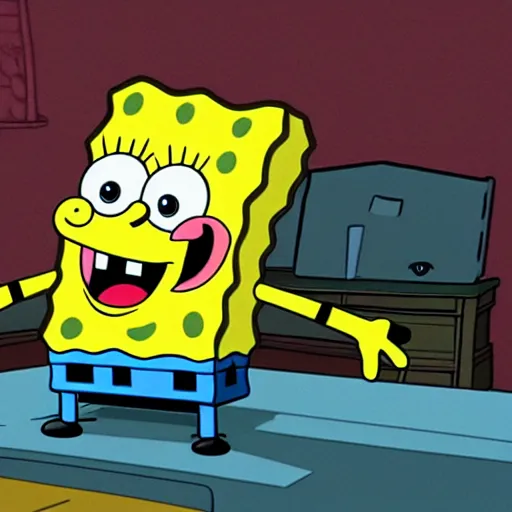 spongebob sitting on a chair