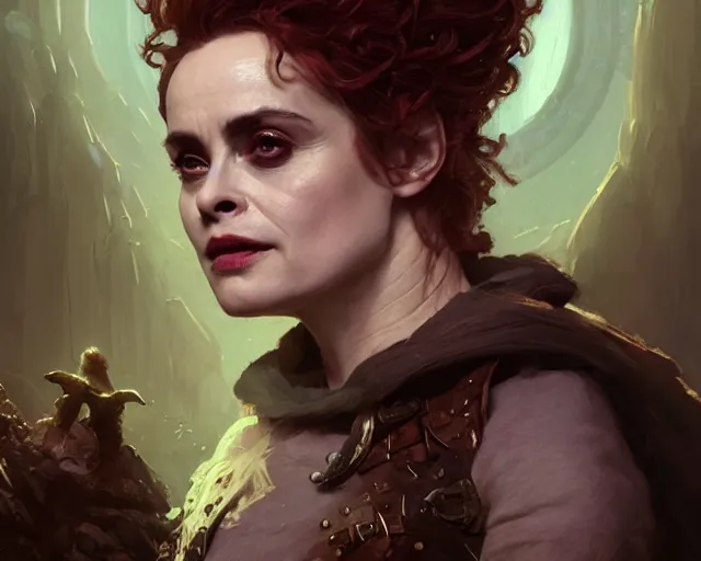 Image similar to highly detailed portrait of helena bonham carter as a mage, in dragon age : inquisition, stephen bliss, unreal engine, fantasy art by greg rutkowski, loish, rhads, ferdinand knab, makoto shinkai and lois van baarle, ilya kuvshinov, rossdraws, tom bagshaw, global illumination, radiant light, detailed and intricate environment