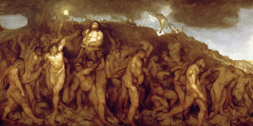 Image similar to Jesus Christ, walking through hell, a fantasy digital Painting, by Gustave Courbet