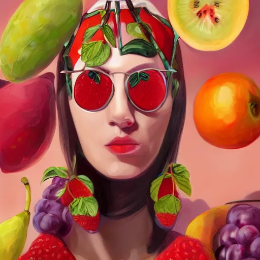 Image similar to fruit fashion, gucci catwalk, oil painting, digital art, ultradetailed, artstation