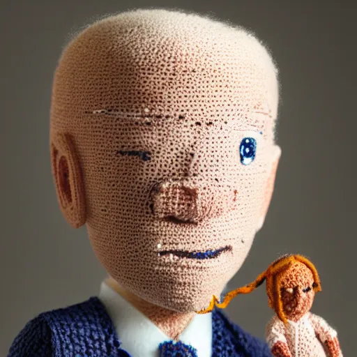 Prompt: joe biden as a crochet doll, intricately detailed, award winning, studio lighting, photograph