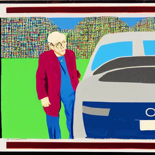 Image similar to an Englishman visits a car boot sale by David Hockney