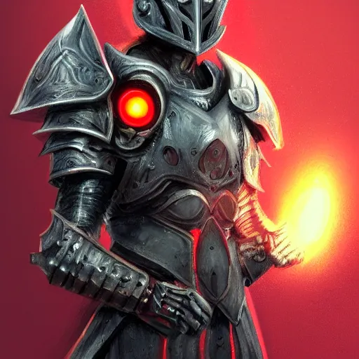 Prompt: a highly detailed portrait of a man wearing a epic armor with glowing red eyes concept art