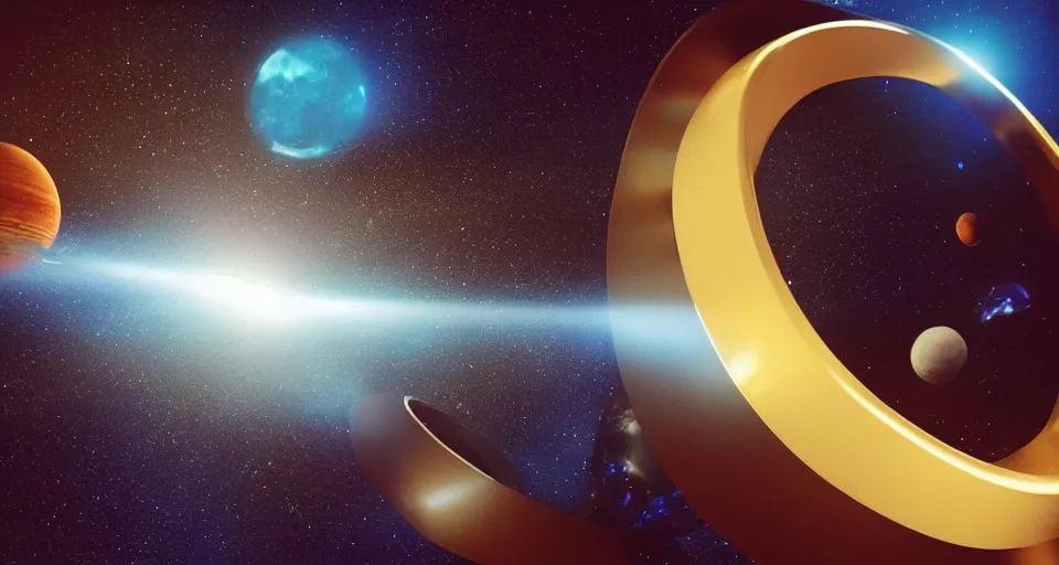 Prompt: Space ships, skyscapes, planets and metal huge golden ring in the middle, orbital rings, infinity, space, universe, 8K, trending on artstation, Rendered in Cinema4D, 8K 3D, CGSociety, ZBrush, volumetric light, lightrays, smoke, cinematic, atmospheric, octane render, Art on Instagram, matte background, digital illustration, insanely detailed and intricate, hypermaximalist, elegant, ornate, luxury, elite, by James Jean, by Brian Froud, hyper realistic, super detailed, Flickr, filmic, CryEngine, by James Gurney,