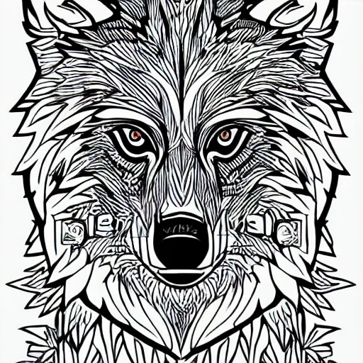 Prompt: wolf template base lineart, little detail, full-body view, simple, black and white, coloring book style, high quality, HD, 8K