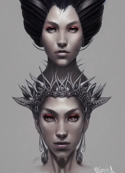 Prompt: a detailed face portrait of the queen of blades, line art, beautiful face, by yusuke murata, by hiroya oku, by tom bagshaw, trending on artstation