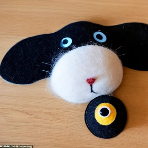 Image similar to a cute cat made of felt and linnin with googly eyes is sneaking up on a mouse made out of a sock, in a kids room on saturday morning