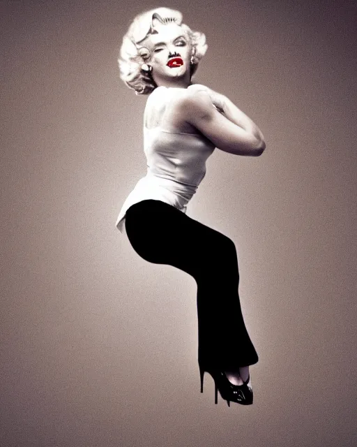 Image similar to donald trump as ( marilyn monroe ) flying skirt pose, by sam shaw, realistic, detailed