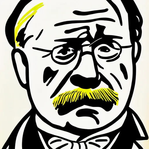 Prompt: teddy roosevelt crying, high detail, portrait by roy lichtenstein