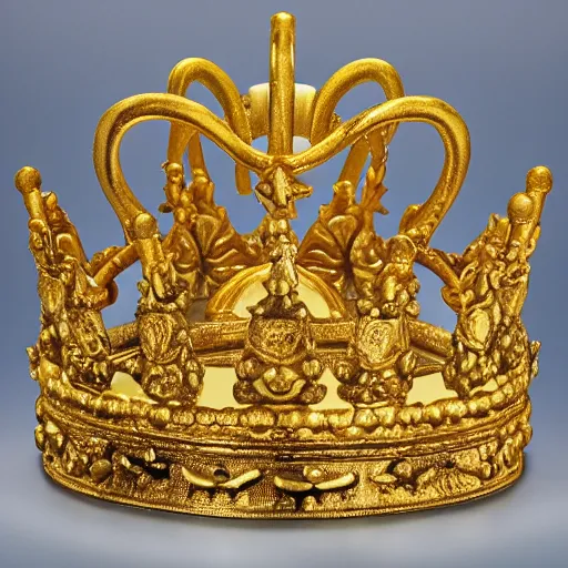 Image similar to photograph of a solid gold crown decorated with frog imagery