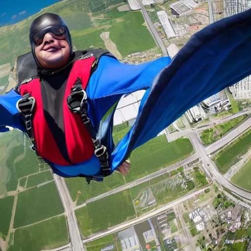 Image similar to skydiving with a wingsuit over edmonton, 4 k, high detail, high - resolution photograph, professional photography, ultra - detail