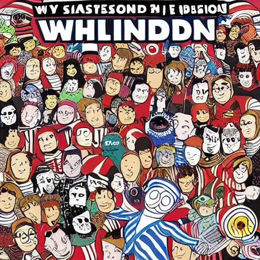 Image similar to wheres waldo in the galaxy, cover art