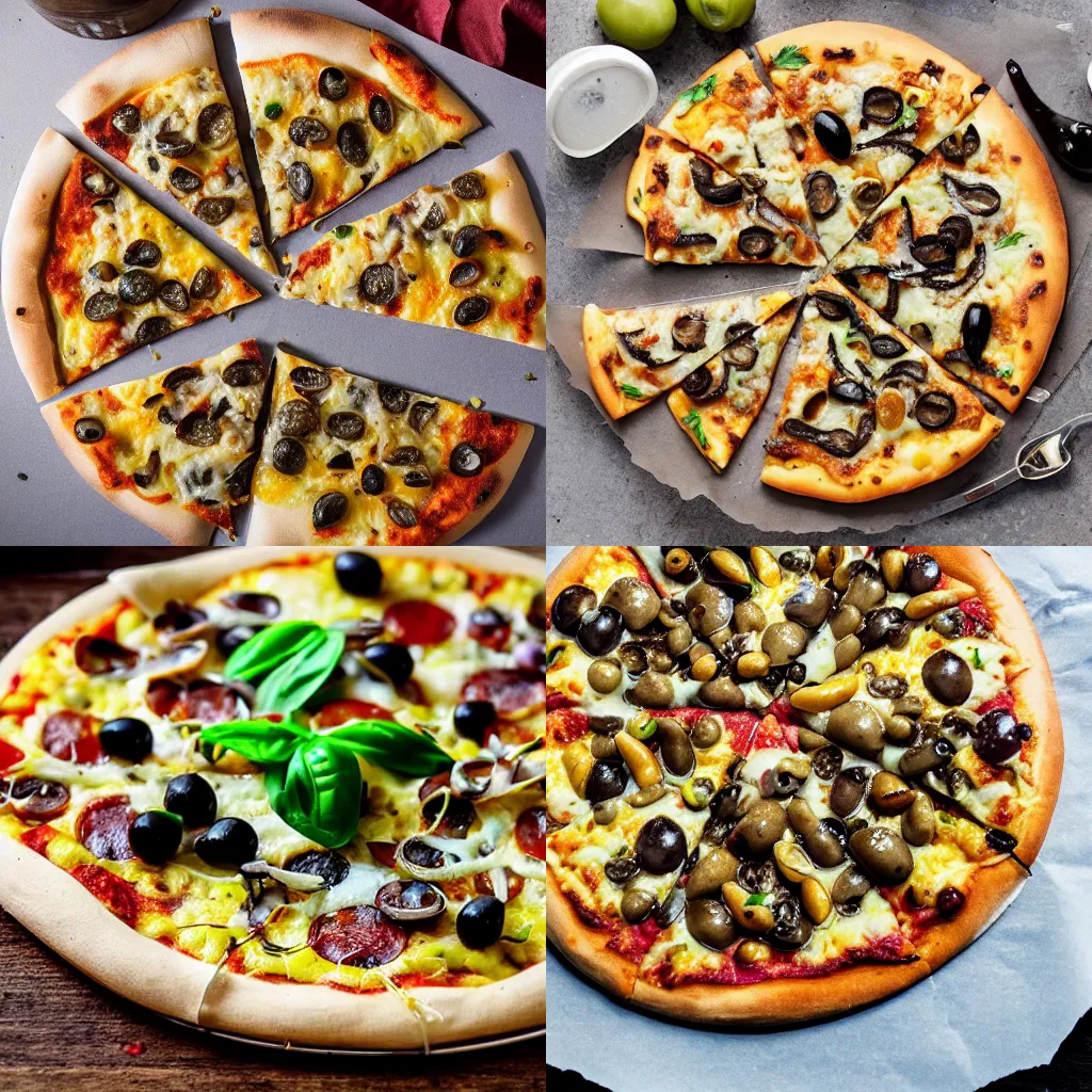 Prompt: brazillian pizza with olives and anchovies