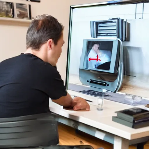 Image similar to A person using a computer watching themselves use a computer watching themselves use a computer