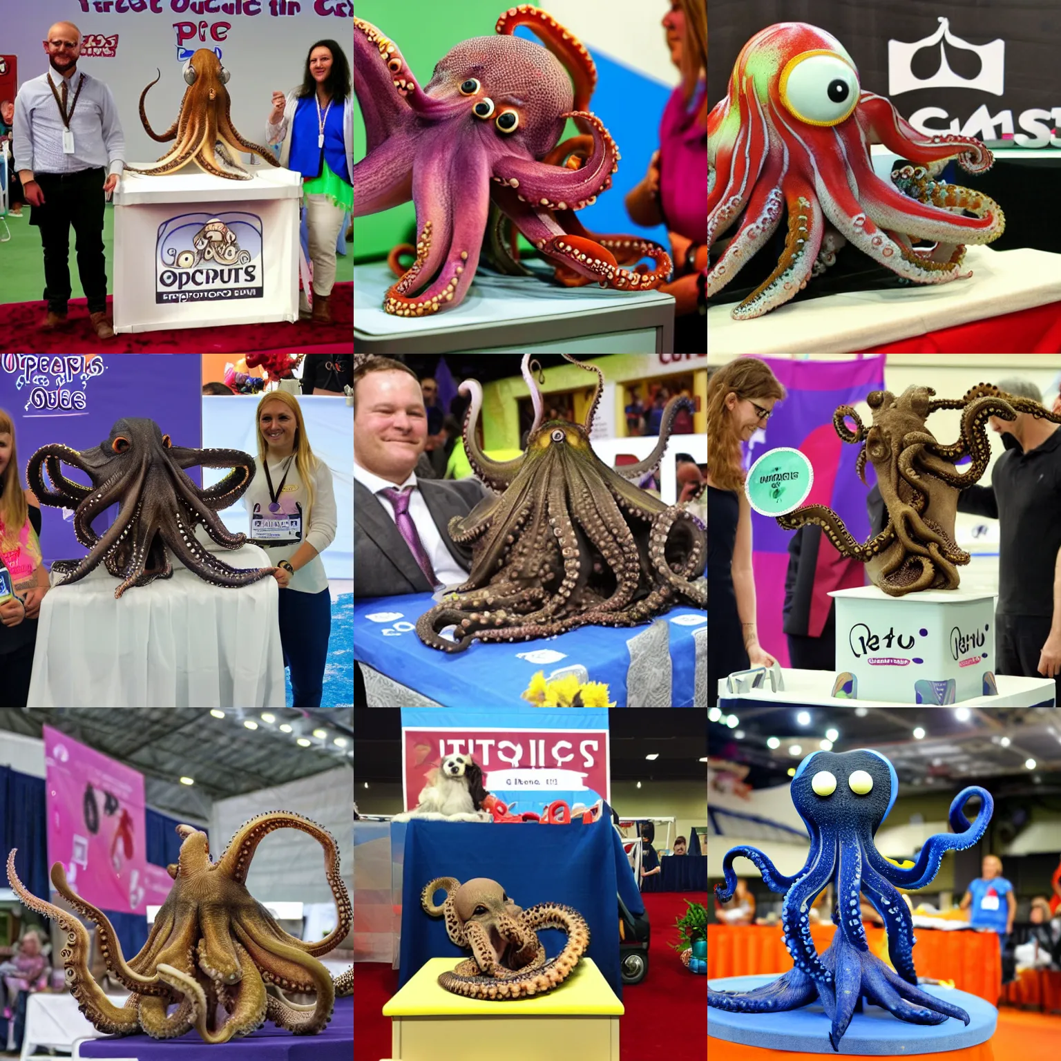 Prompt: octopus wins first place in a pet show, octopus on a podium