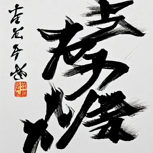 Prompt: the chinese calligraphy ink art that describe the meaning of power and speed