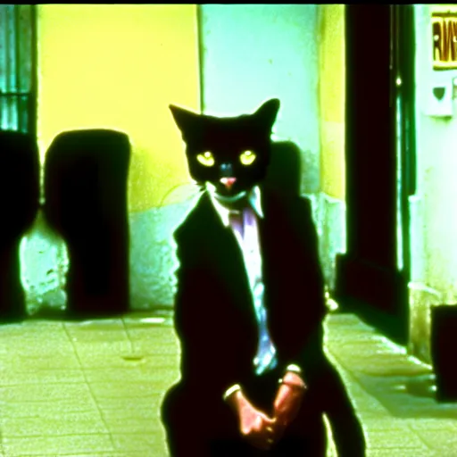 Image similar to a still of a cat in the movie reservoir dogs mr. pink