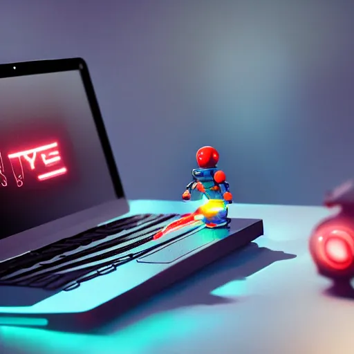 Image similar to toy robot typing on a computer, dslr, 8 k, octane beautifully detailed render, warm mood, cinematic lighting, detailed photo, masterpiece, volumetric lighting, ultra realistic, highly detailed, high quality, lossless, photorealistic