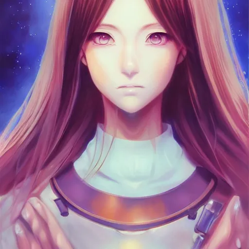 Image similar to A realistic anime painting of a beautiful android woman with glowing yellow gold eyes. digital painting by Sakimichan, Makoto Shinkai, Rossdraws, Pixivs and Junji Ito, digital painting. trending on Pixiv. SFW version —H 1024