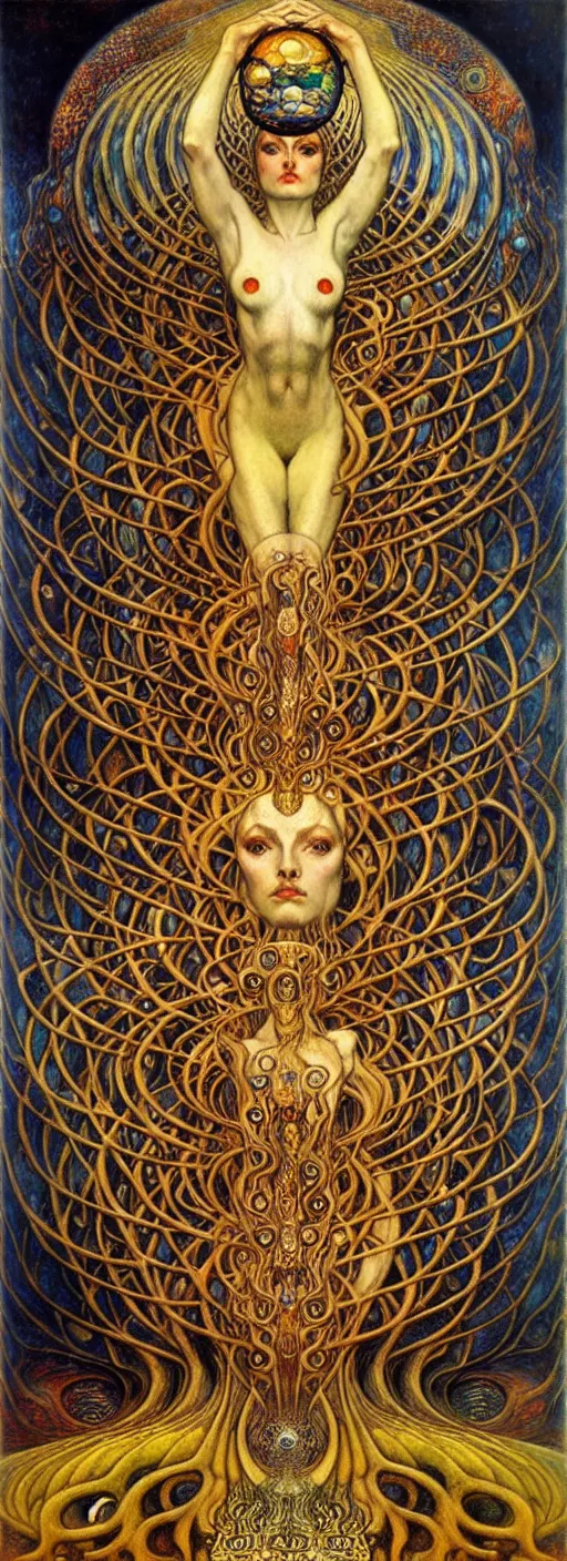 Image similar to Divine Chaos Engine by Karol Bak, Jean Delville, William Blake, Gustav Klimt, and Vincent Van Gogh, symbolist, visionary