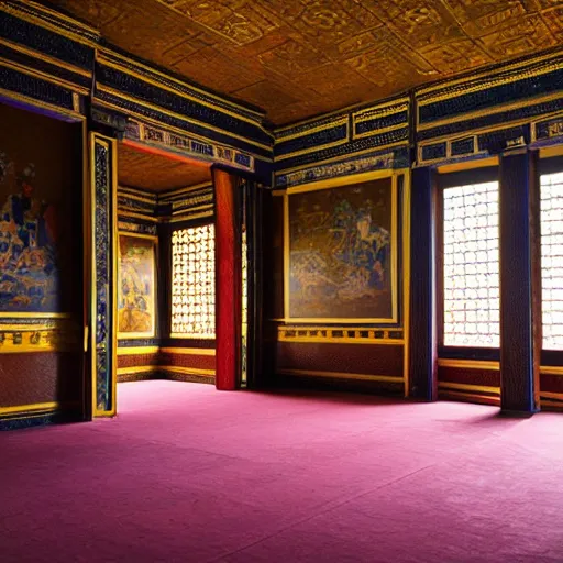 Image similar to interior of a tangam palace, architectural photography