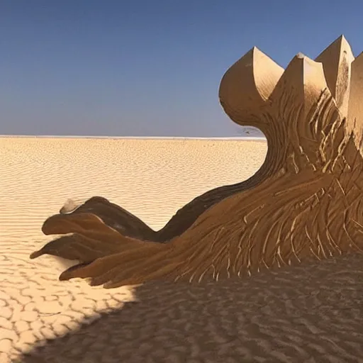 Image similar to a monster made out of sand in the desert with a tornado