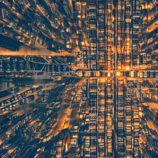 Prompt: photo of a power grid city at night birds eye view unsplash inception cinematic