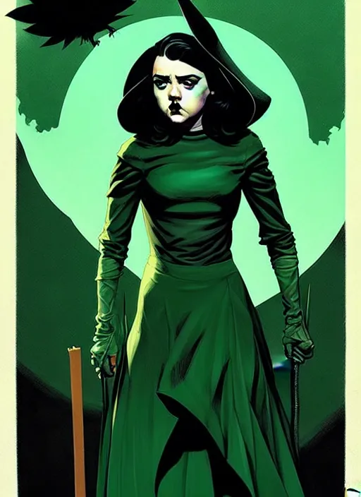 Image similar to rafael albuquerque comic art, peter mohrbacher, steve niles, phil noto, artgerm, pretty evil maisie williams witch, black and green dress, symmetrical eyes