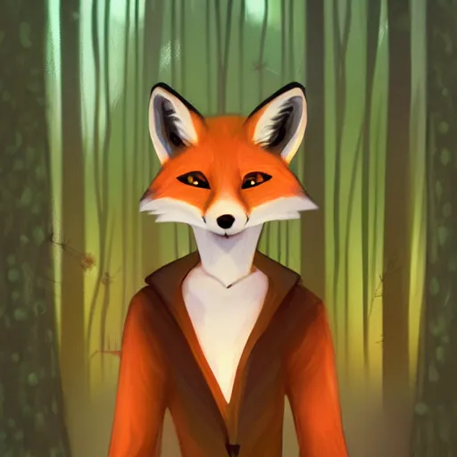 Prompt: portrait of an anthropomorphic fox in a forest at night with fireflies, trending on artstation, furry art, by kawacy, night lighting, digital art, dreamy, bokeh