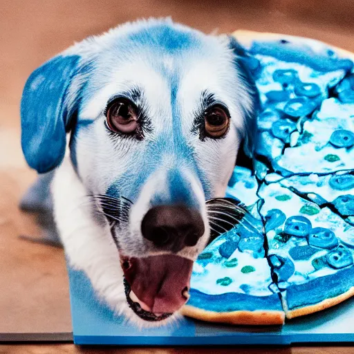 Prompt: blue dog eating blue pizza in a blue house, 4k