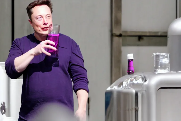 Image similar to elon musk drinking purple water