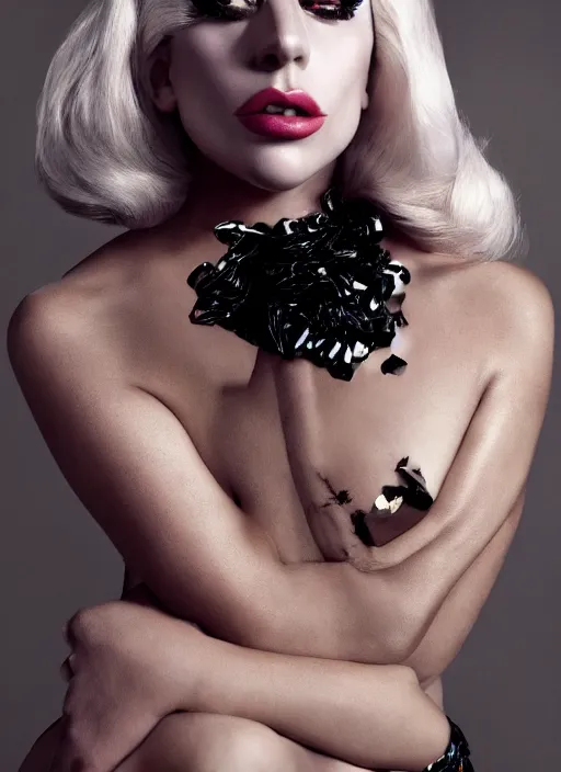 Image similar to lady gaga photohoot styled by nick knight posing ,studio lighting, majestic style , vogue magazine, Highly realistic. High resolution. Highly detailed. Dramatic. 8k.4k.